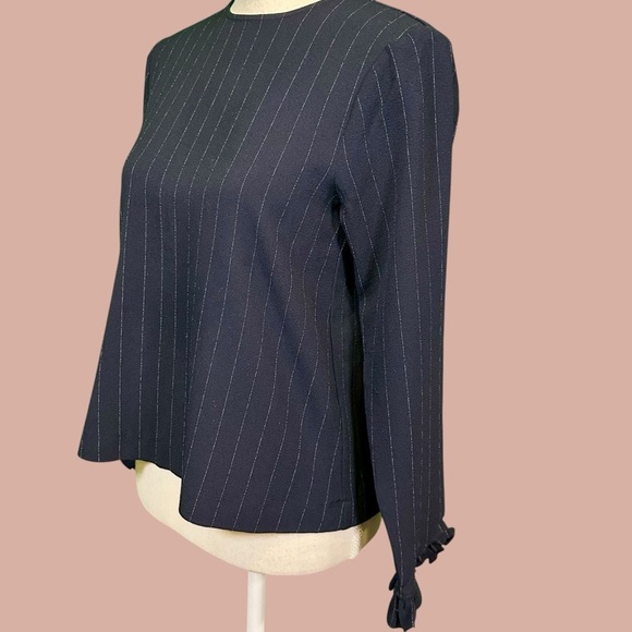 Ganni ‘Clark’ Pinstripe Ruffle Cuff Top in Navy Blue & White Size 34 = US Sz XS - Picture 6 of 16